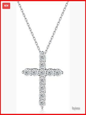 925 Sterling Silver Moissanite Cross Pendant Necklace 16 Inch Chain